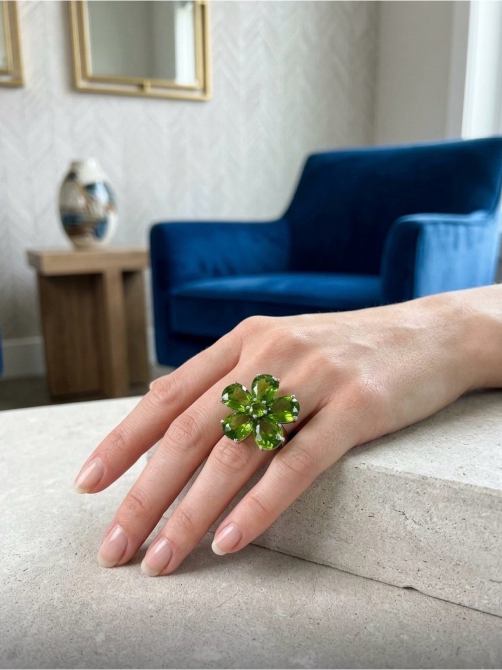 Green Flower Cocktail Ring - Women Jewelry